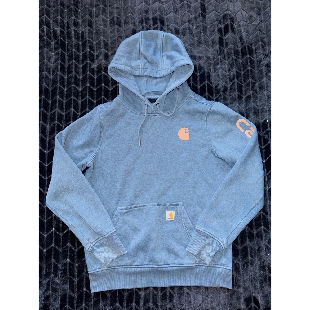 Carhartt Women's Relaxed Fit Midweight Logo Sleeve Graphic Sweatshirt Blue Sz Xs